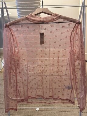 River Island Sheer Pink Heart Mesh Top NWT US 12 UK 16